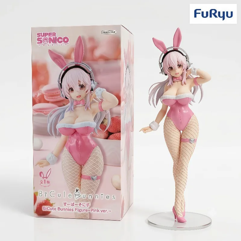 100% Original FuRyu BiCute Bunnies Super Sonico Pink Bunny Ver. Anime Collectible Figures Desktop Home Decor Collection In Stock