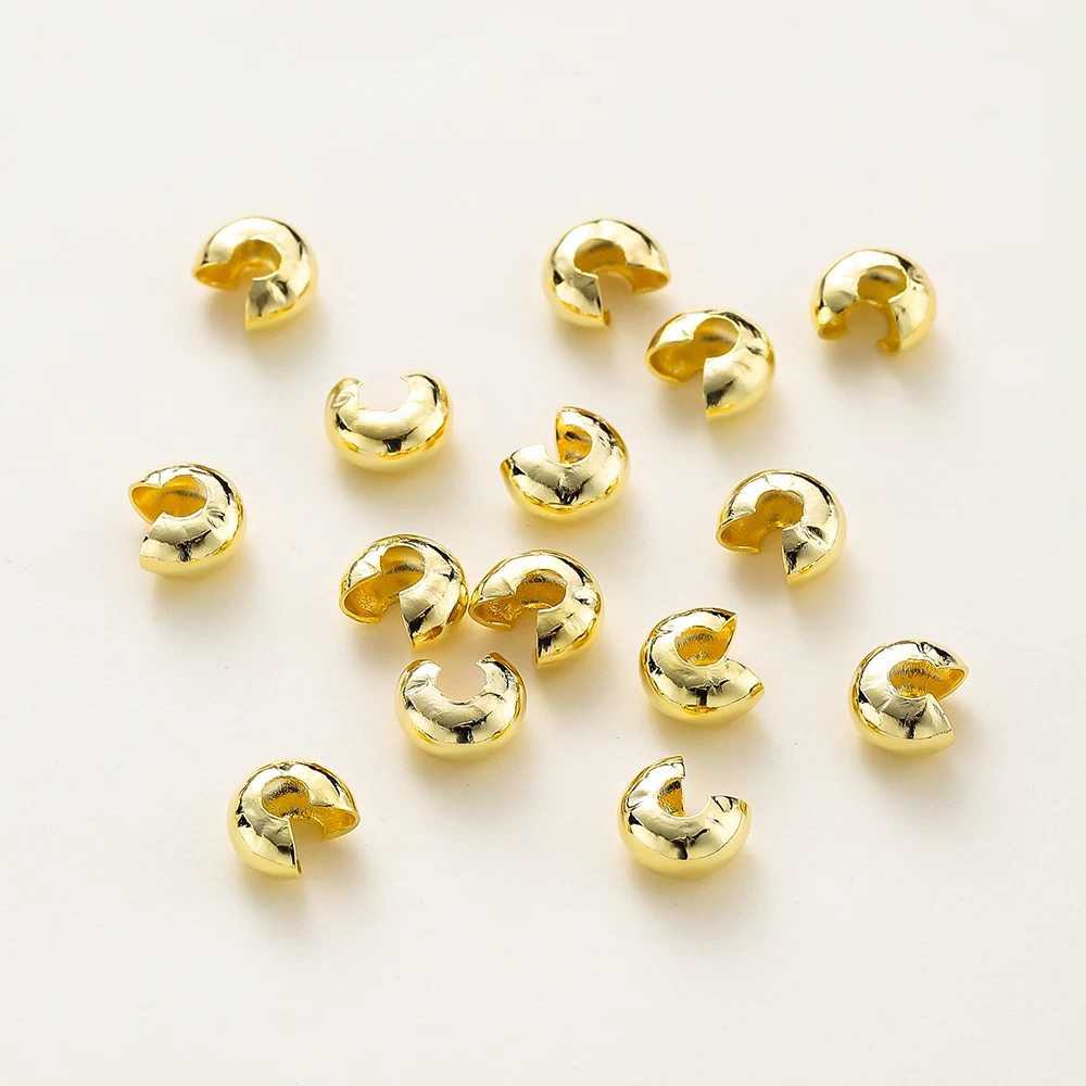 3mm/4mm/5mm 14k 18K Gold Plated Open Crimp Beads Covers Crimp End Beads Stopper Spacer Beads For DIY Jewelry Making Supplies