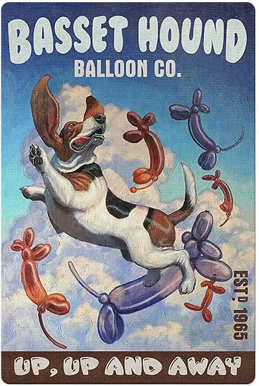 

Dog Metal Tin Sign Basset Hound Balloon Co. Up Up And Away Metal Poster Living Room Bathroom Home Art Wall Decoration Plaque