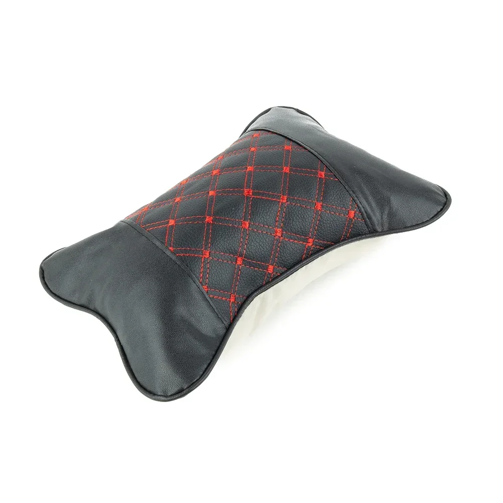 Car Pillow 28*18*9cm Accessory For Four Seasons Elasticity PU Leather Headrest Support Pad Black+Red Line Useful