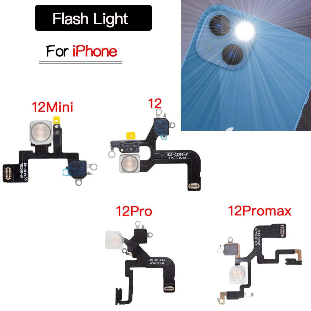 Flash Light Flex Cable Replacement Part For iPhone 12 Mini Pro Max LED Flashlight  + Waterproof Tape