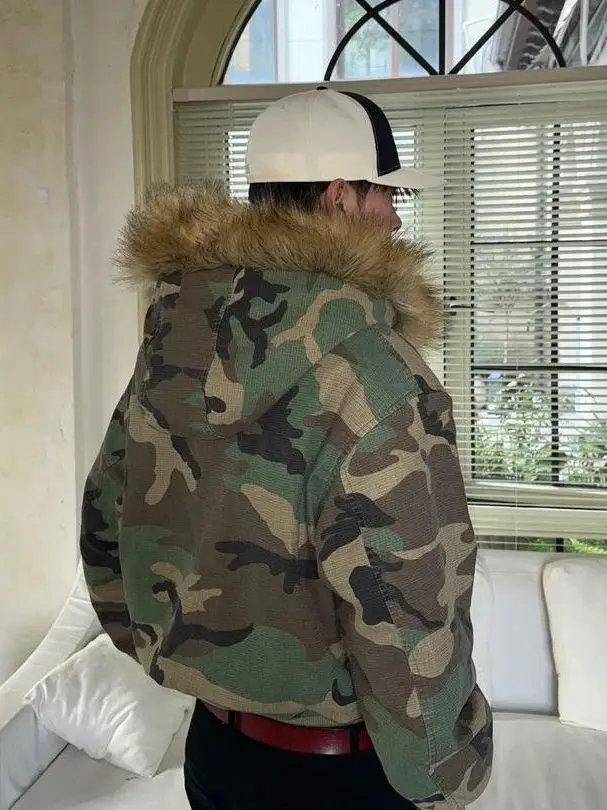 

Утепленная двусторонняя куртка в американском камуфляжном стиле, мужская зимняя хлопковая куртка с капюшоном, верхняя одежда из хлопка с кроличьим мехом