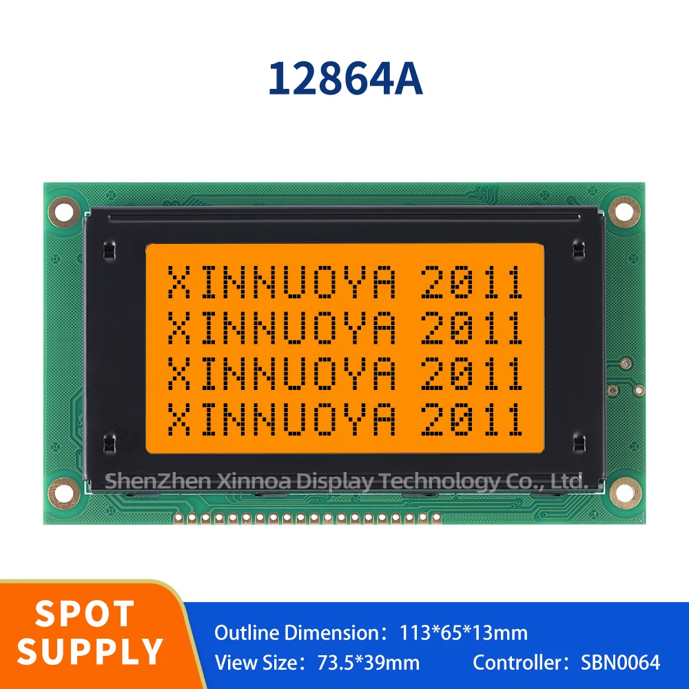 Hot Selling 20PIN Amber 113*65Mm Cob Fstn Lcd Display Module KS0108 12864 Panel 128*64 Screen Module 128X64 Graphic LCD