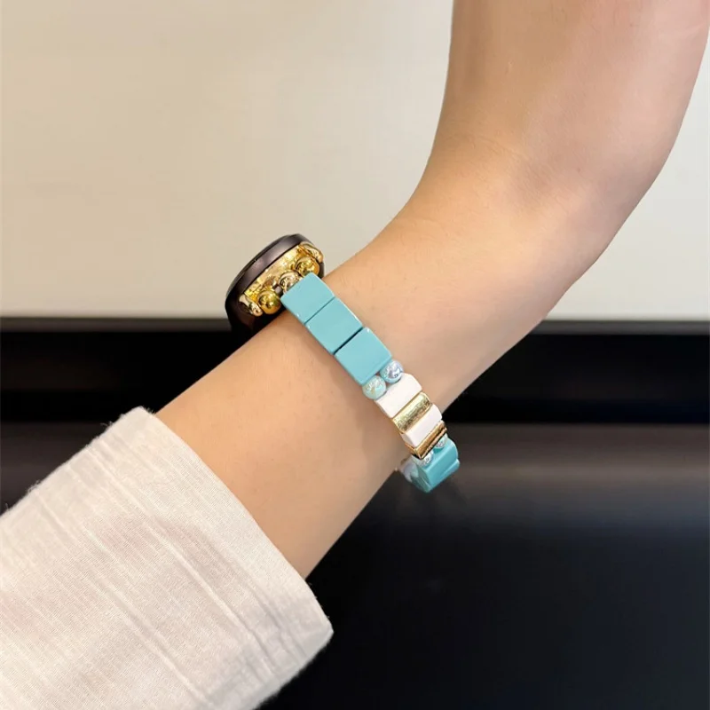 Colorful square pearls suitable for Huawei GT5/GT5 Pro/GT4/GT2/3/4 22mm/20mm/18mm fashionable watch straps