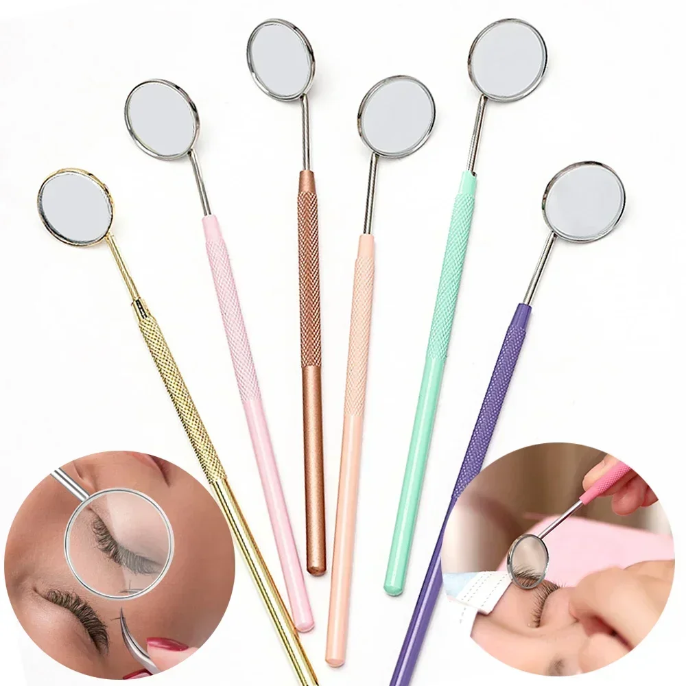 1pcs Multifunction Checking Stainless Steel Eyelash Extension Mirror Long Handle Magnifying Lash Mirror Beauty Makeup Supplies