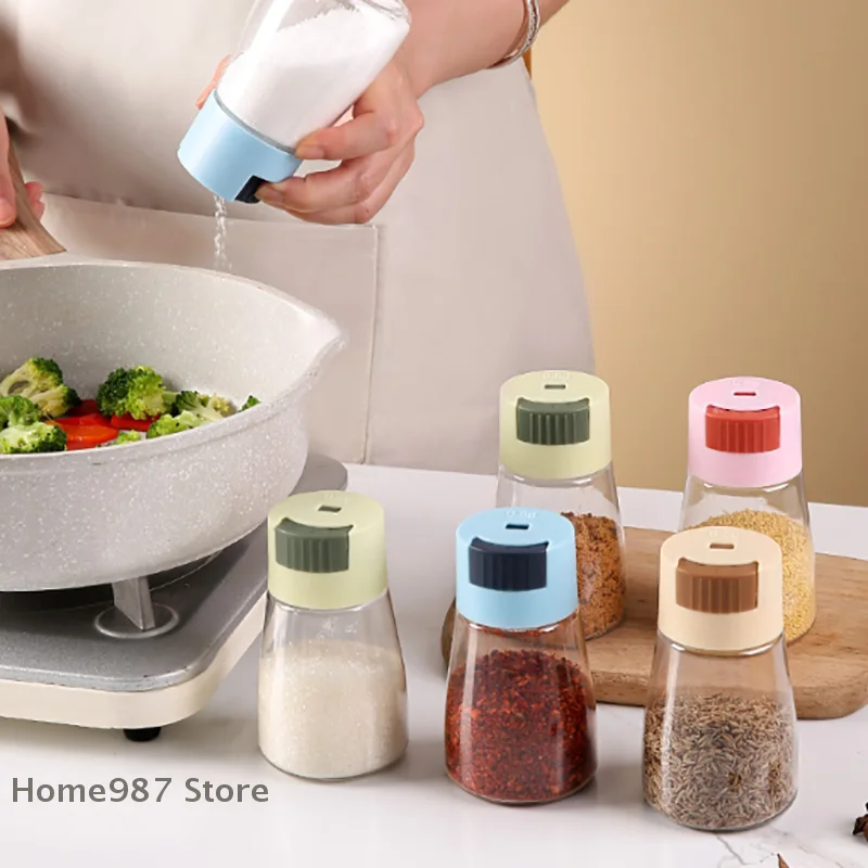 1 Pc 0.5g Household Kitchen Press Type Quantitative Air-Tight Clear Glass Kitchen Tools Salt Control Bottle Jar Seasoning Bottle