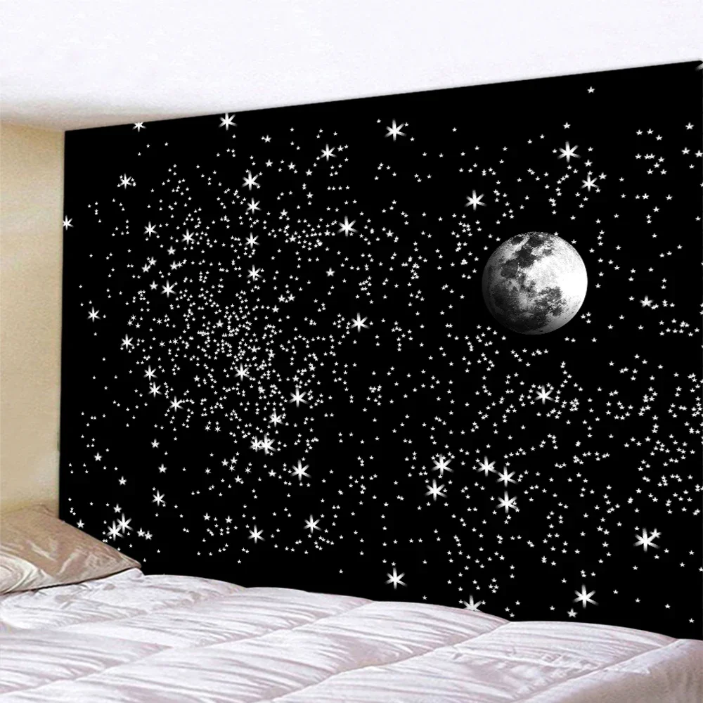 Черно-белая луна Мандала настенная подвесная спальня психоделическая сцена Звездное Искусство украшение для дома