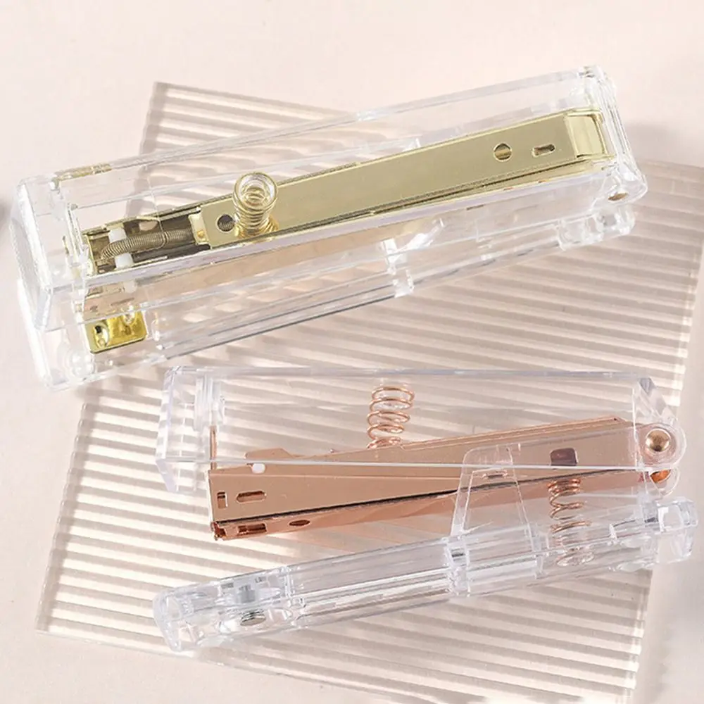 Manual Transparent Stapler Bookbinding Tool Lightweight Paper Stapler Portable Rose Gold Book Binding Machines Student