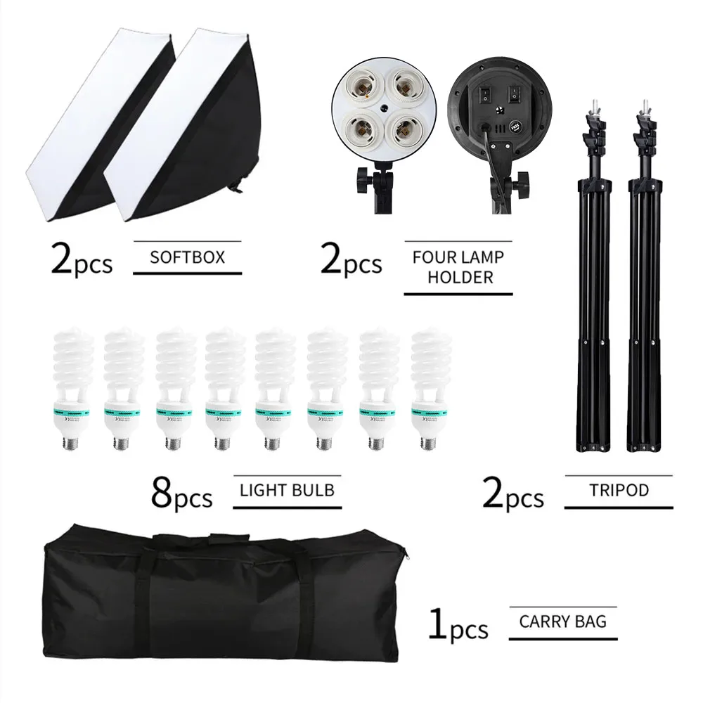 

2025 hot sale 50x70cm Four Lamp Photography Lighting Kit 8pcs 175W Bulb for Softbox for Photo Studio Video Light Soft Box Access