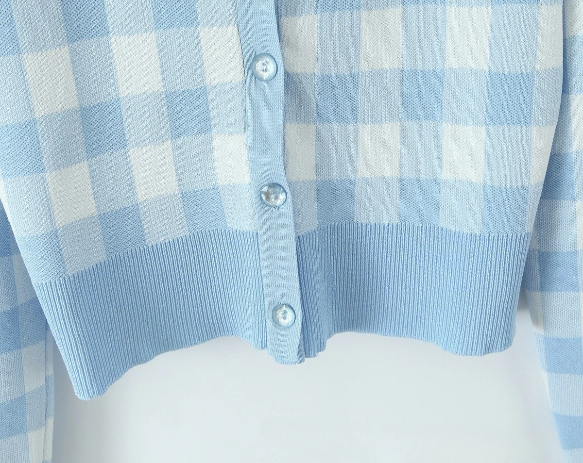 เสื้อคลุมคาร์ดิแกนลายสก็อตสีน้ำเงินขาวทันสมัย Mingmingxi สำหรับผู้หญิง เสื้อถักน้ำหนักเบา Y2k ชุดฤดูใบไม้ร่วง เสื้อผ้าแฟชั่น 2025