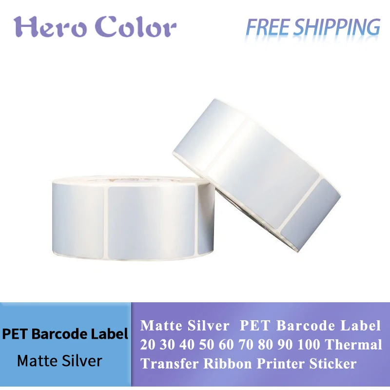 

Матовая серебряная этикетка со штрих-кодом из ПЭТ 20, 30, 40, 50, 60, 70, 80, 90 100, термопереносная лента, наклейка для принтера