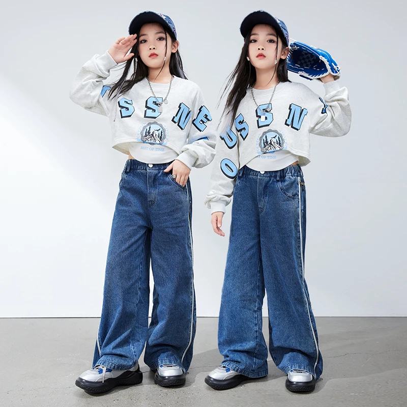 Kids Street Outfits Hip Hop Clothing Sweatshirt Crop Tank Tops Casual Baggy Pants for Girl Jazz Dance Costume Showing Clothes