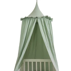 Kids Bed Canopy with Frills Cotton Cover Net for Baby Crib Reading Nook Curtain Hideaway Hanging Round Tent Nursery Room Decor