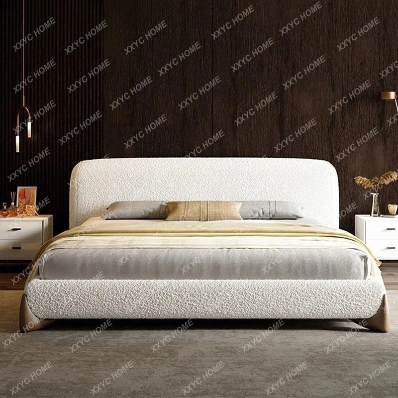 

Кровать LXCream в стиле винд-лайт, роскошная, современная, простая, из овечьей шерсти, с мягкой обивкой, из массива дерева, двуспальная, для главной спальни.