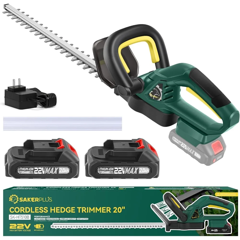

Cordless Hedge Trimmer, 22V Electric Bush Trimmer with 20” Dual-Action Blades, 3/5" Cutting Capacity, Lightweight Shrub Trimmer