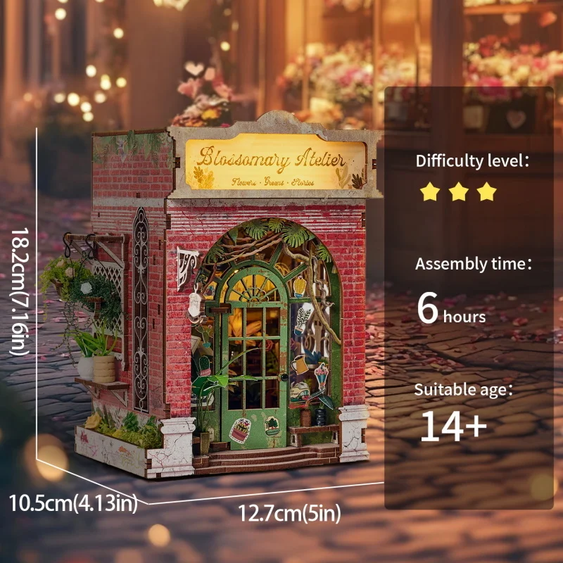 NEW DIY Wooden Book Nook Figurines Miniatures Kits Blossomary Atelier Bookshelf Home Bookend Decoration For Adult Handmade Gifts