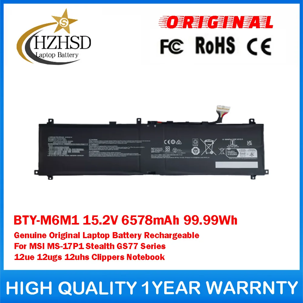 

BTY-M6M1 15.2V 6578mAh 99.99Wh Genuine Original Laptop Battery Rechargeable For MSI MS-17P1 Stealth GS77 Series 12ue 12ugs 12uhs