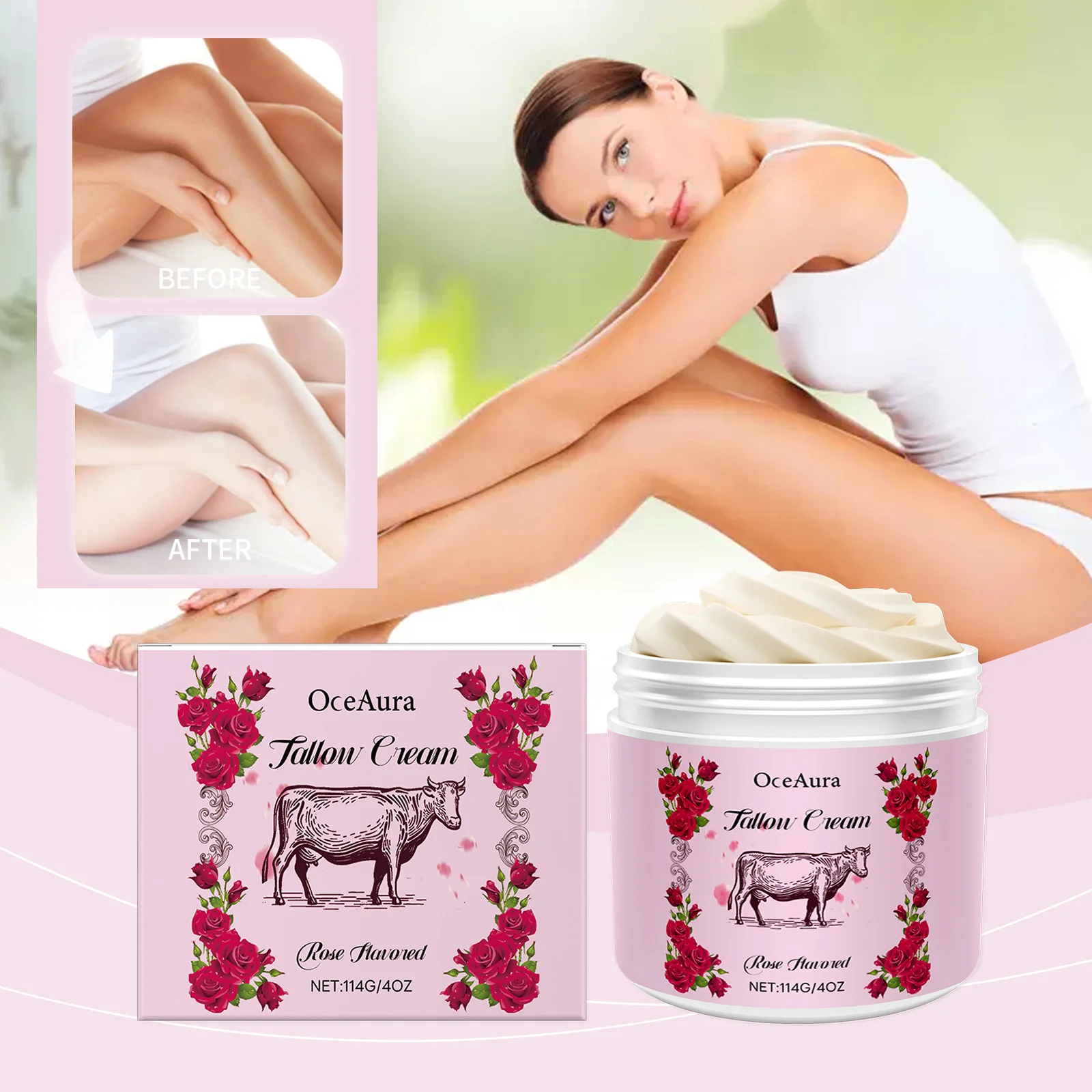 Rose Tallow Body Cream Deeply Moisturizes and Nourishes Relieves Dryness Improves Keratin Build-up Dullness Brightens Skin Care