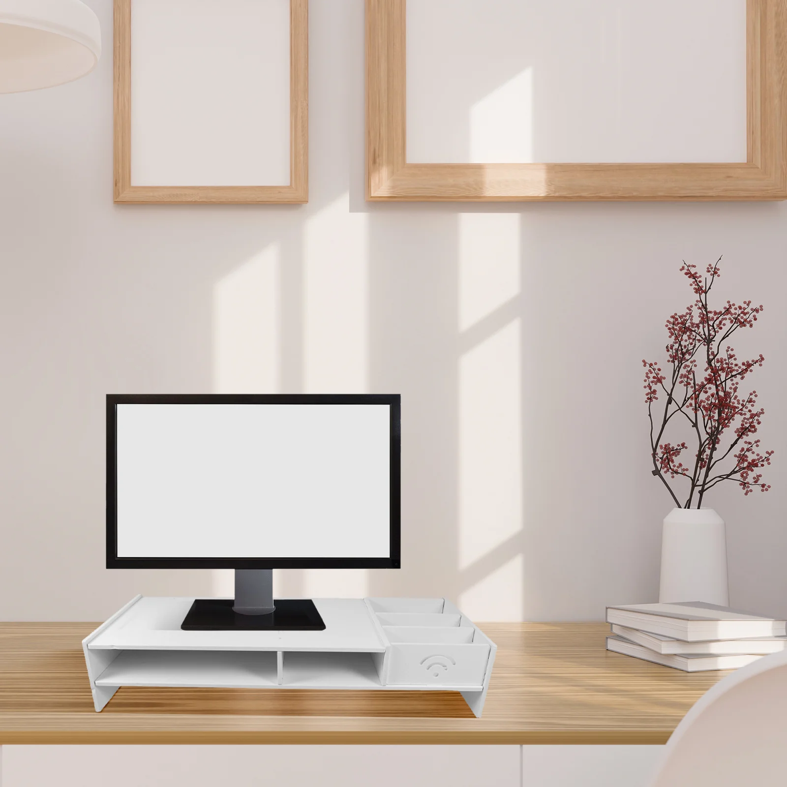 

1pc Multifunctional Monitor Riser With Drawer Laptop Stand Desktop Organizer Shelf For Keyboard Printer Home Office Space-Saving