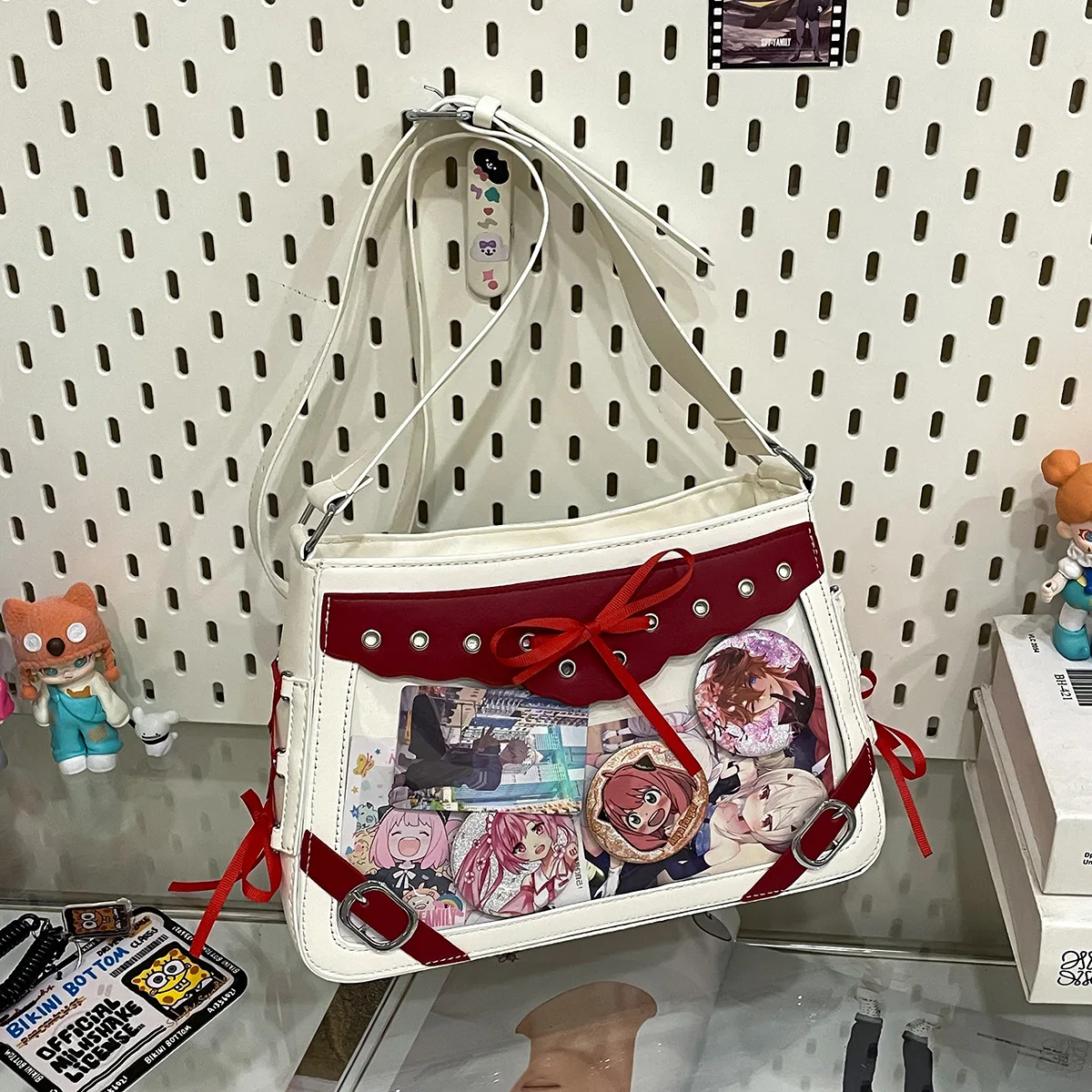 

HAEX Y2K Women Ita Bags Fashion 2025 Design Ribbon Bow Patchwork PU Crossbody Shoulder Bag DIY Anime Badge Aesthetic Bolso Mujer