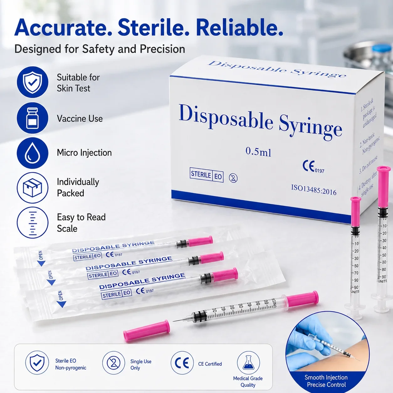 100PCS Individually Sterile Wrapped Small Liquid Dispensing Tools Dispensing Insulin Injection Disposable Measuring Syringes