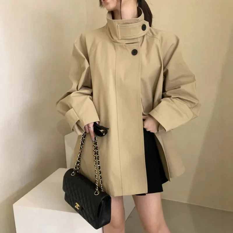 

Корейские шикарные свободные куртки женские винтажные с воротником-стойкой и двумя пуговицами, ветровка с длинными рукавами, осенние повседневные пальто