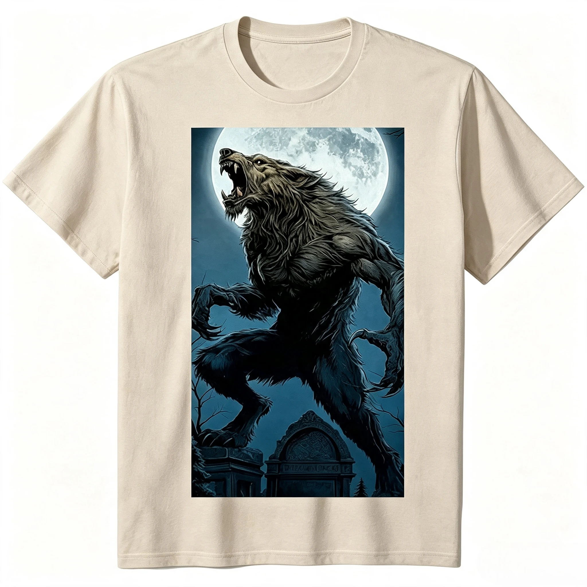 Men's Short Sleeve T‑shirt Werewolf Howling At Full Moon Graveyard Graphic Top for Halloween Horror Party Gathering Men Clothing