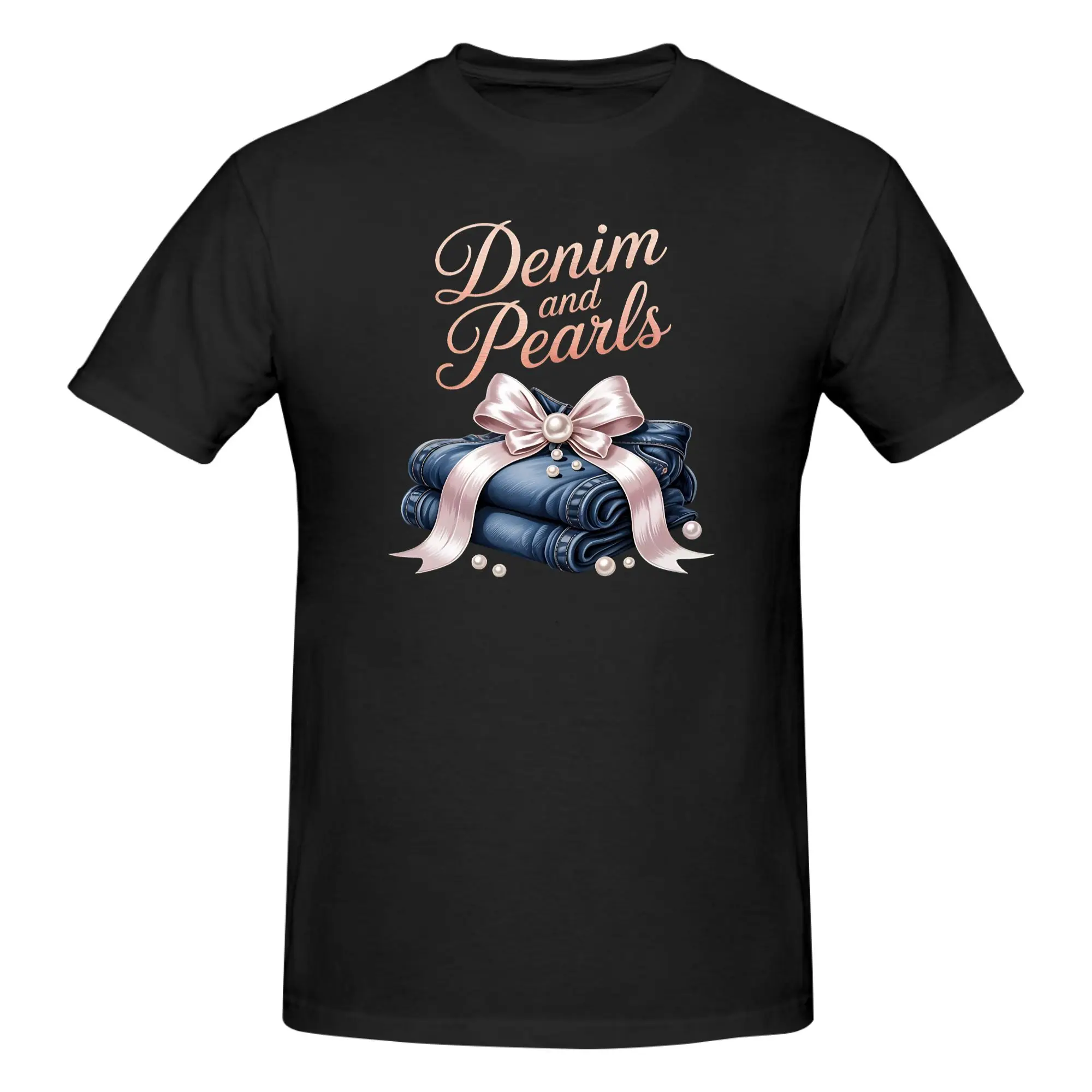 1 Piece Denim And Pearls Country Cowgirl Western Pearls Novelty 100% Cotton T-Shirt Cowgirl Fashion Western Tees Tops For Men