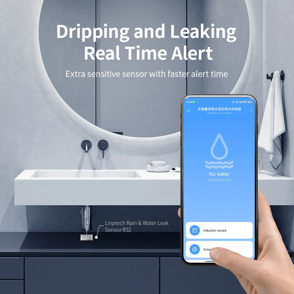 Linptech RS1 Bluetooth Water Leak Sensor Flood and Rain Detector IPX7 Waterproof Smart Home Security work with Xiaomi Mijia App