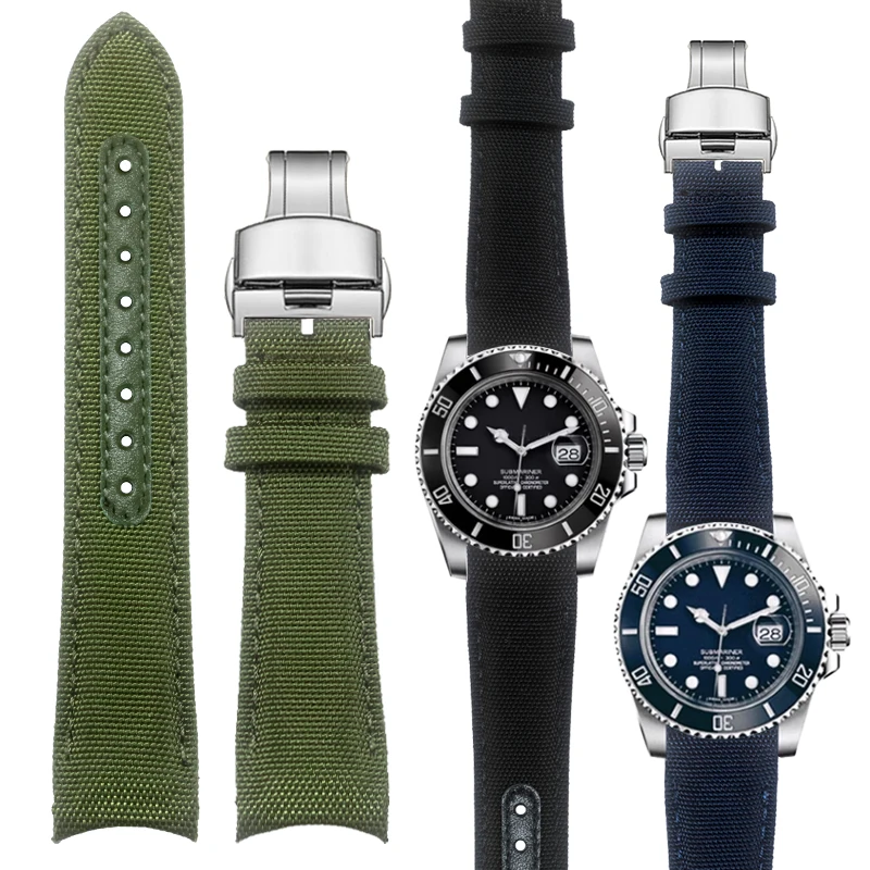 

Curved End Nylon Leather Watch Band 20mm 22mm for Rolex Submariner for Omega Planet Ocean Seamaster 300 Belt Strap Accessories
