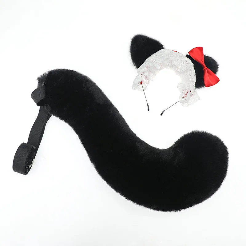 Pelzige Katzenohren Stirnband Biegsamer Schwanz Comic-Con Tier Cosplay Requisiten Lolita Mädchen Kuhohren Haarschmuck Frauen Schöner Fursuit