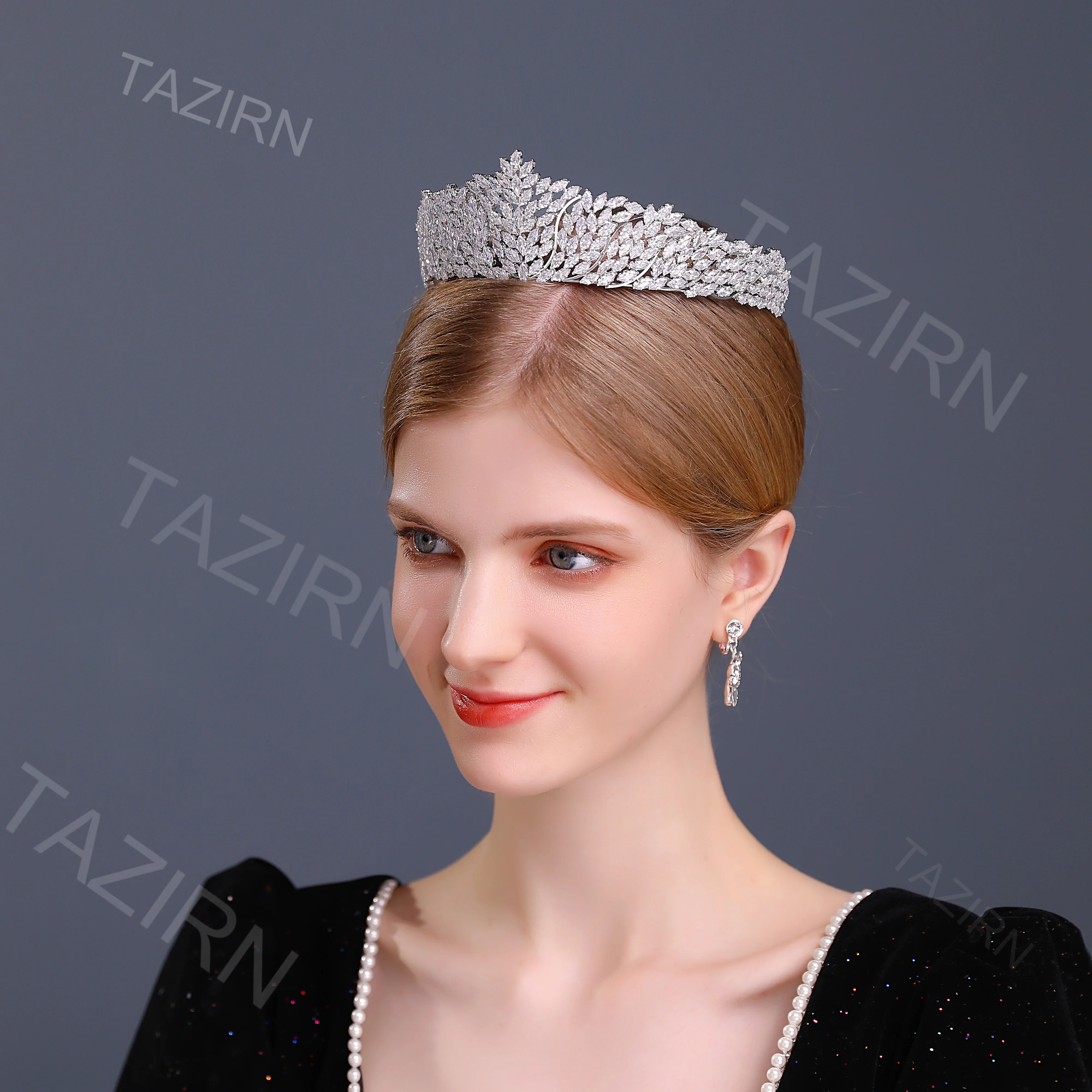 5A Cubic Zirconia Crowns and Tiaras for Women Wedding Headpieces Princess Queen Elegant CZ Big Headwear Bridal Hair Accessories