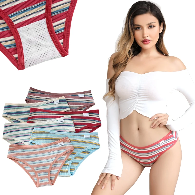 

Rainbow Striped Seamless Panty Hip Lifting Antibacterial Briefs for Women Sports Underwear