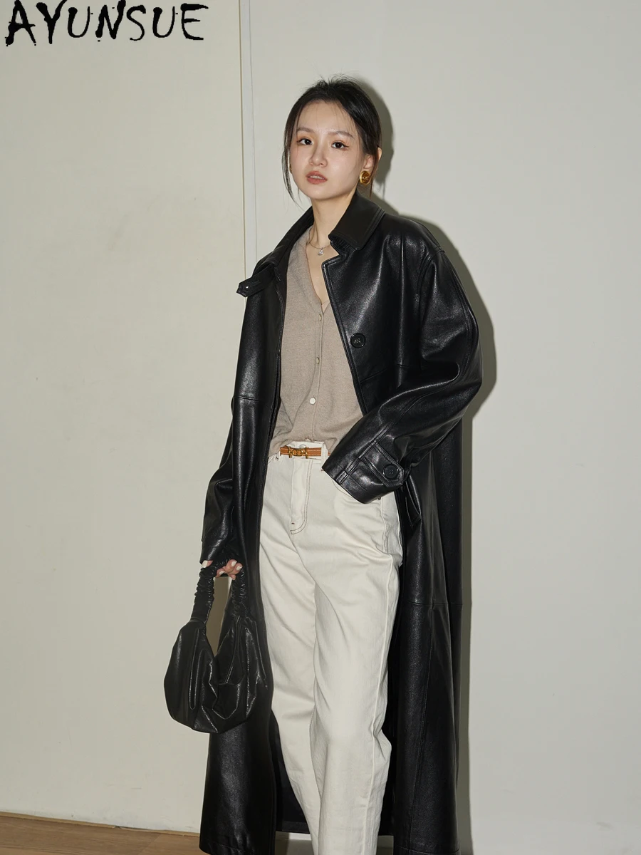 AYUNSUE veste en cuir véritable femmes 2025 tannage végétal mi-long Trench manteau femmes manteau printemps automne vêtements gilet court