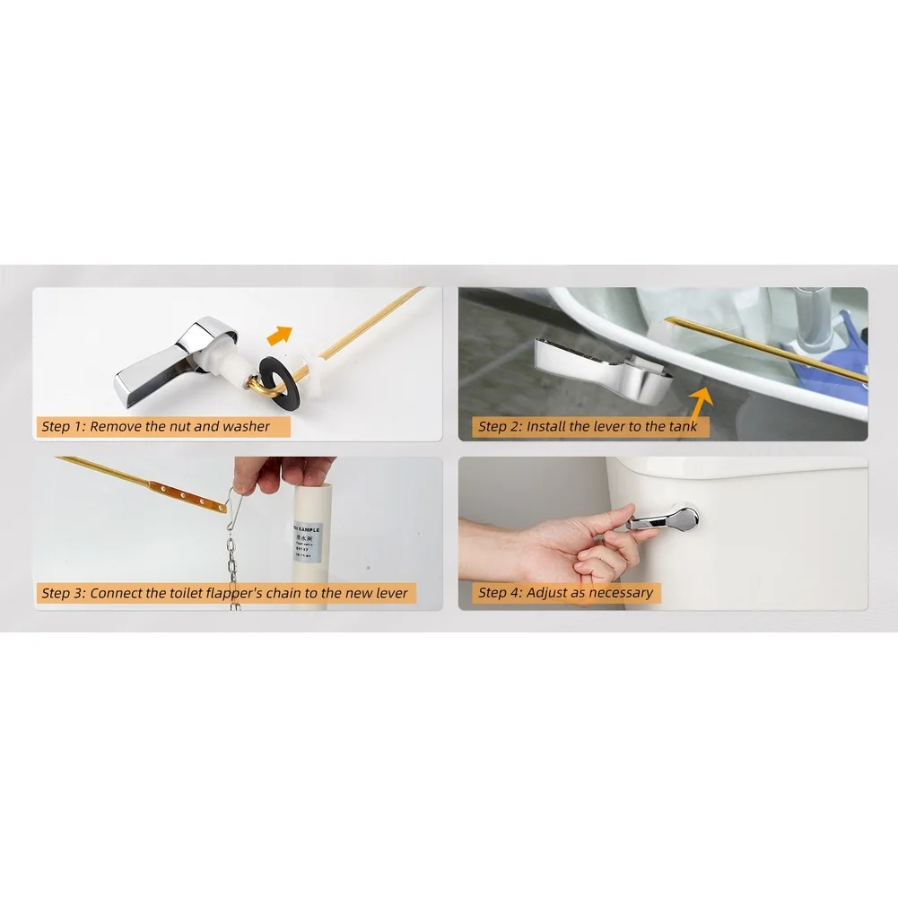 Side Mount Toilet Tank Flush Lever Chrome Zinc Alloy Construction Rust Resistant Finish for Long Term Bathroom Use