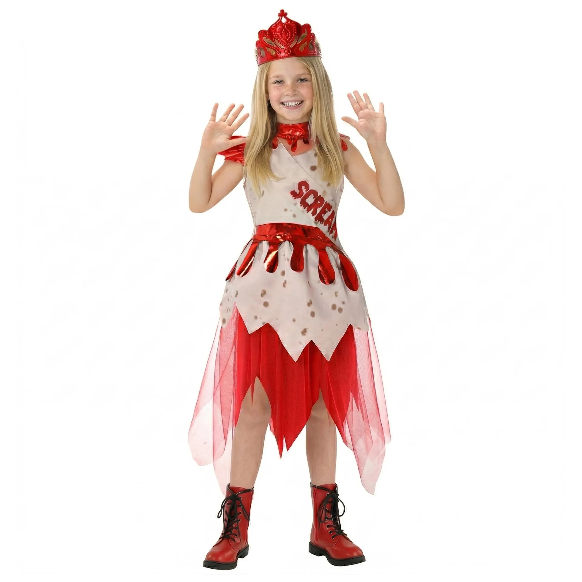 Disfraz de Reina de Baile de Graduación Zombi para Niñas, Disfraces de Princesa Terrorífica para Halloween para Niños, Vestidos de Fiesta de Vampiros con Diadema