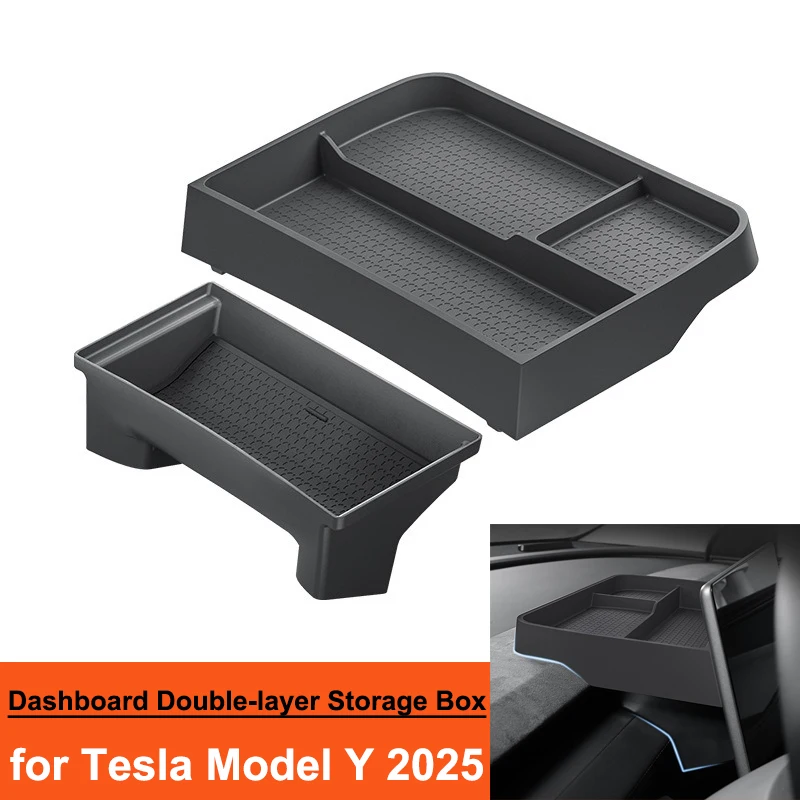

Органайзер для хранения на приборной панели Tesla Model Y Juniper 2024, задний экран, скрытый двухслойный лоток для хранения, держатель для очков для телефона