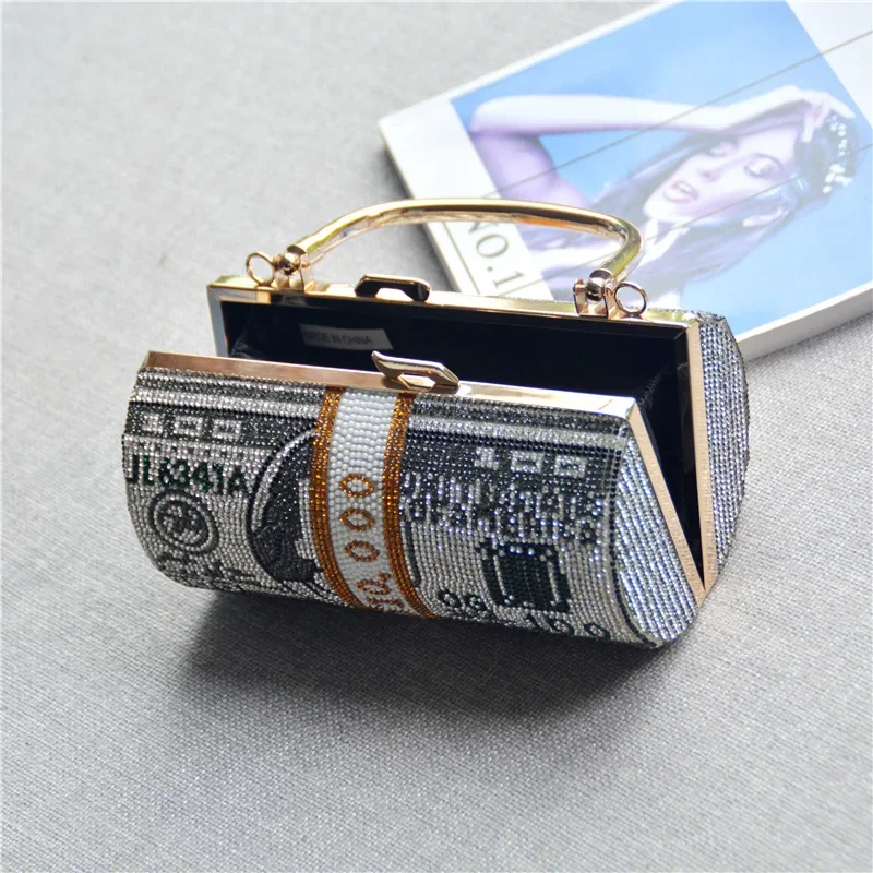 2026 New Women Bag Full Diamond Dollar Snake Bone Chain Handbag Dollar Metal Chain Shoulder Bag Rhinestone Shoulder Bag Wallet