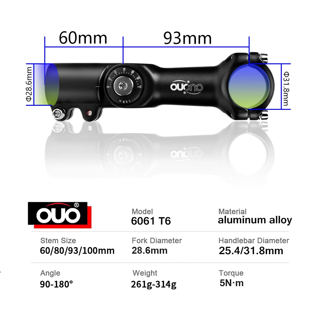 OUO الجبلية قابل للتعديل دراجة الجذعية الوجبات الجاهزة 31.8/25.4 مللي متر الجبلية الطاقة 90-180 درجة دراجة عجلة القيادة شوكة الجذعية تمديد دراجة Handl