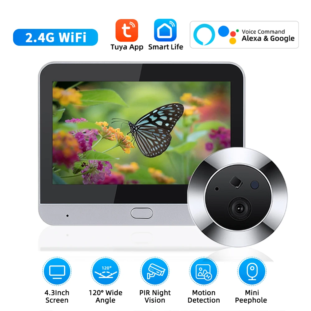 4.3 Inch WiFi Peephole Tuya Smart 1080P WiFi Peephole Video Camera Home Security Night Vision Video Door Camera Smart Home