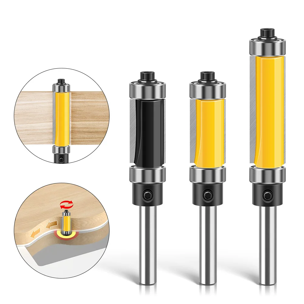 

1PC 1/4" 6.35MM 6MM Shank Milling Cutter Wood Carving Double Bearing Trimming Cutter Double Edge Straight Router Bit Woodworking