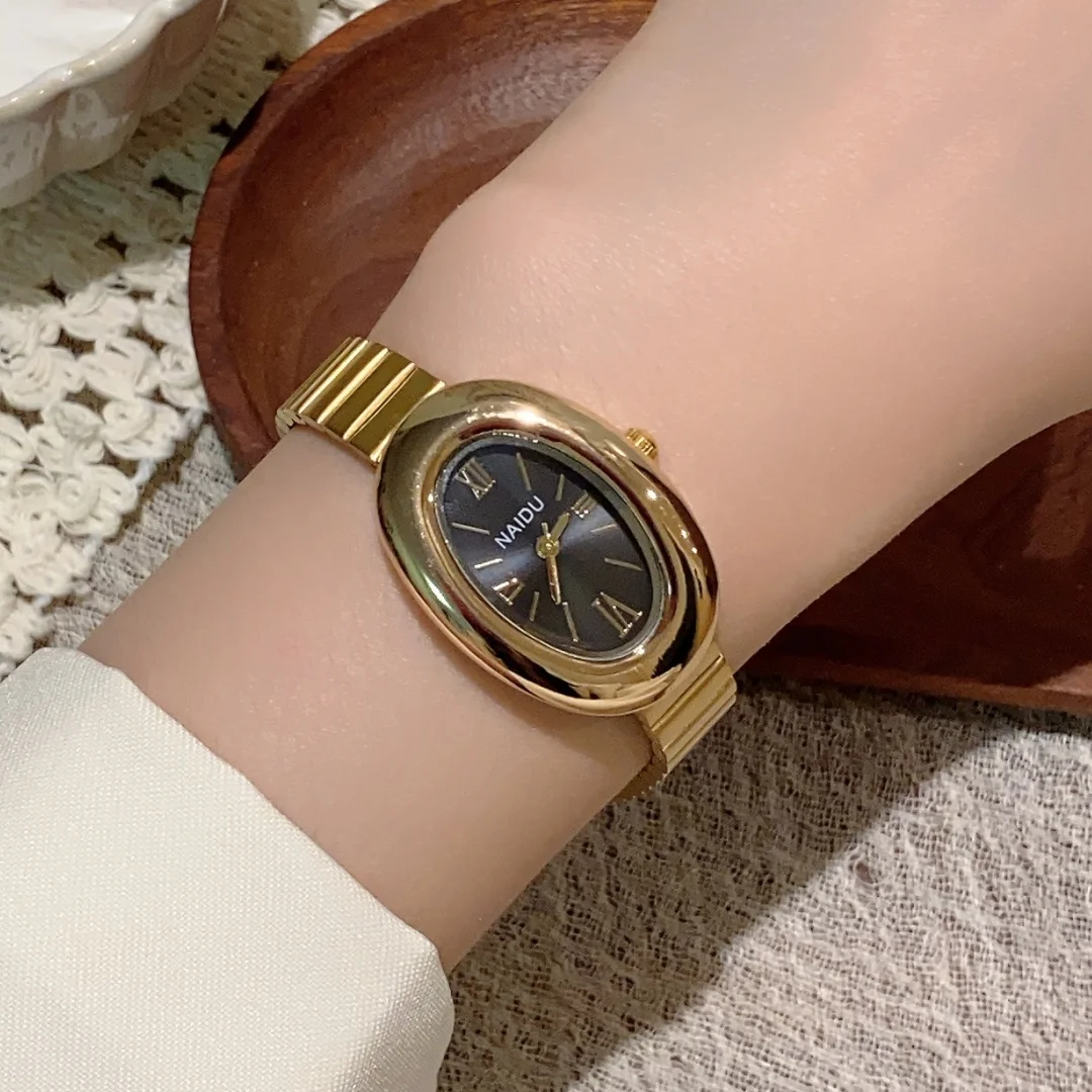 الذهب البيضاوي المرأة ساعة كوارتز العلامة التجارية الفاخرة سوار فولاذي غير قابل للصدأ ساعة اليد موضة عادية الكلاسيكية السيدات الساعات montre فام #3