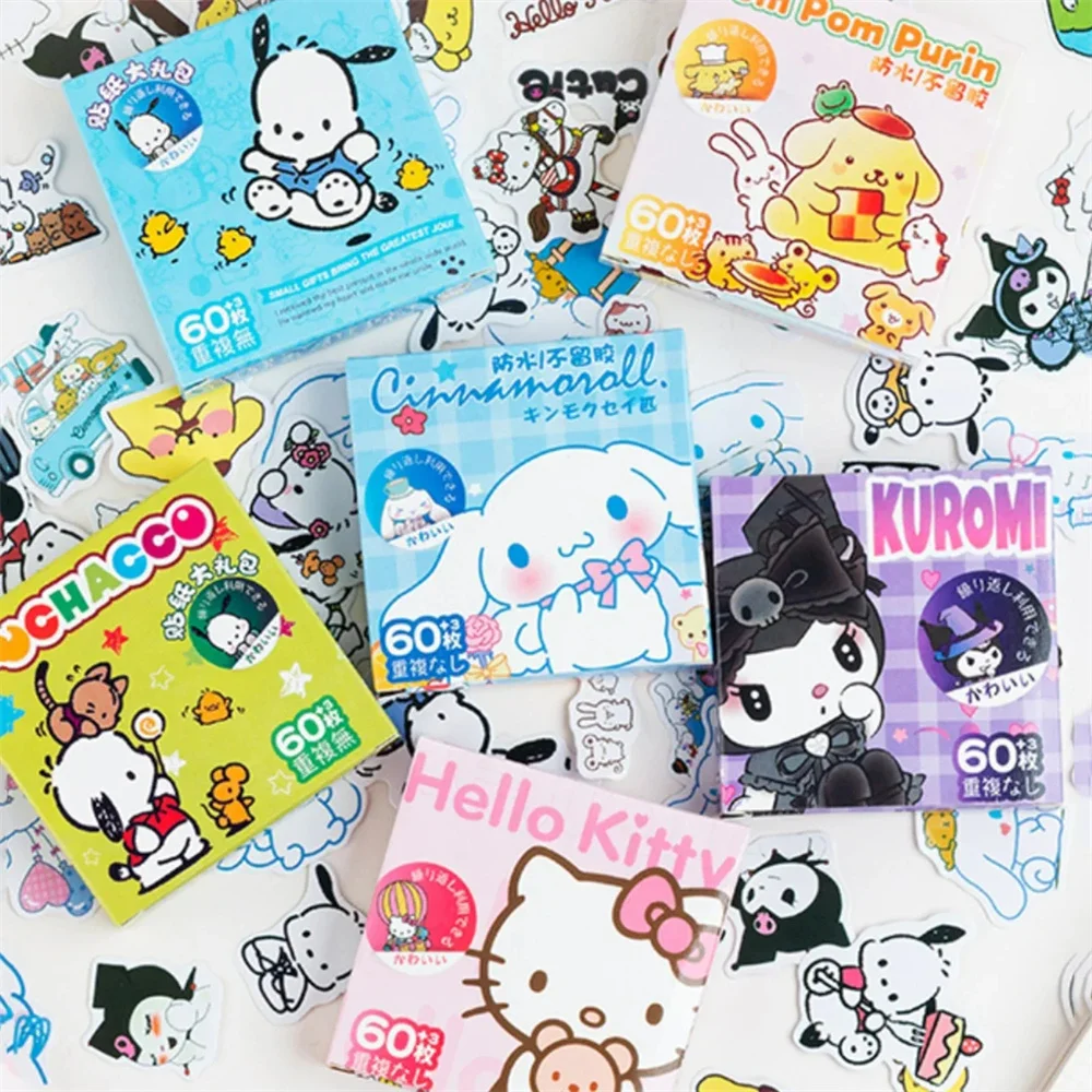 60Pcs Hello Kitty Kuromi Cinnamoroll Pochacco Stickers for Kids Girls DIY Laptop Phone Diary Cute Cartoon Sanrio Sticker