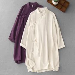 2025 Retro Chinese Style Cotton and Linen Top Button Tea Zen Clothes Layman Meditation Tang Clothing Women