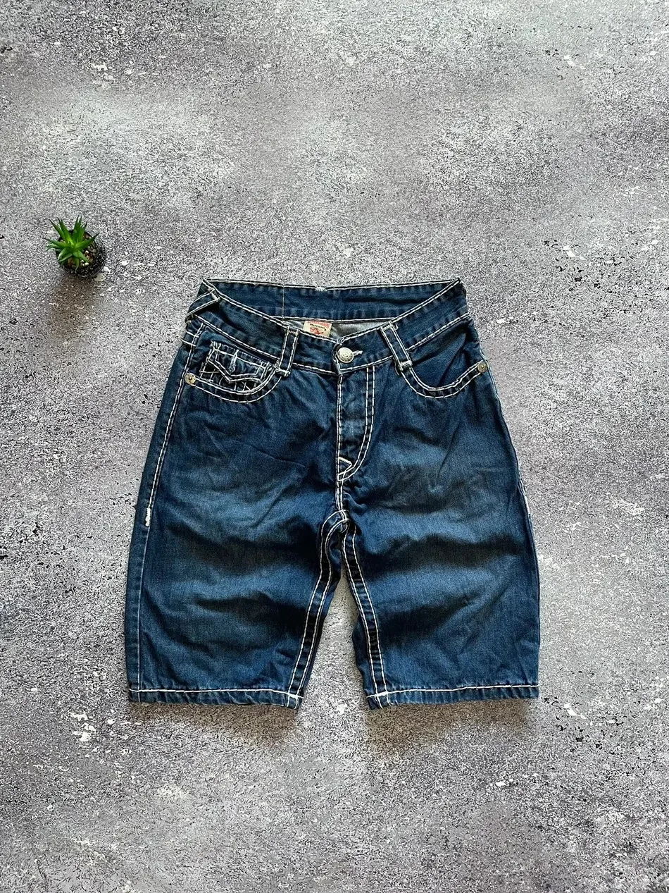 90s Embroidery Shorts Denim Vintage Sports Shorts Rock Hip-Hop Black Unisex Y2K Denim Shorts Retro Punk Casual