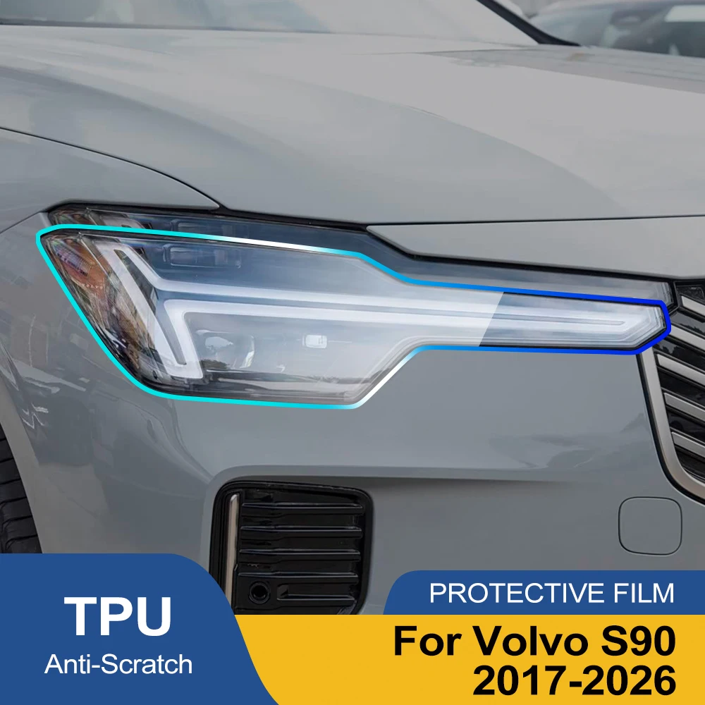 TPU High Gloss Car Headlight Protective Film for Volvo S90 2017-2026 Smoke Black Pre Cut Anti-Scratch Headlight Vinyl Wrap - view 2