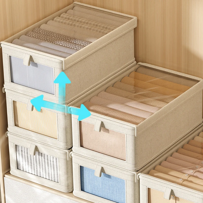 صندوق تخزين نافذة مرئي بسعة كبيرة لخزانة الملابس مع غطاء، مقاوم للغبار، يستخدم لتنظيم الملابس وتخزين الفراش #4