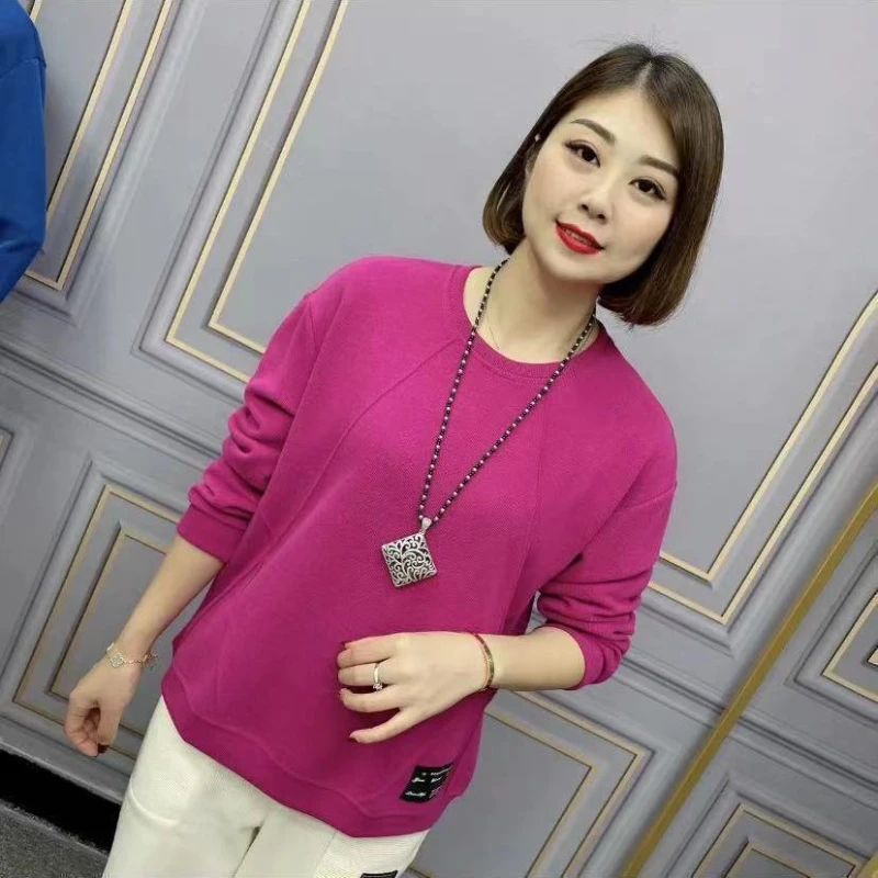 

Женская свободная футболка с круглым вырезом, Повседневная Толстовка в западном стиле с большим низом, весна-осень