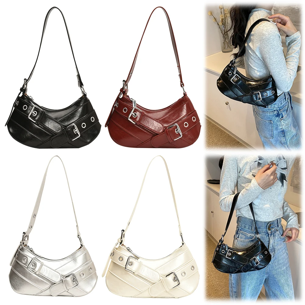 

Women PU Leather Punk Shoulder Bag Zipped Crossbody Bag Adjustable Strap Underarm Bag Armpit Bag for Vacation Travel Commuting