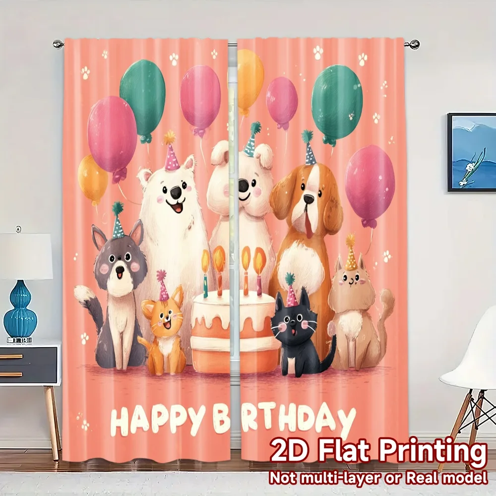 2pcs, 2D FLAT PRINTING Curtains (Without Rod) Puppy Celebration(1) Modern Curtains&Drapes Semi-Sheer Curtains Versatile All